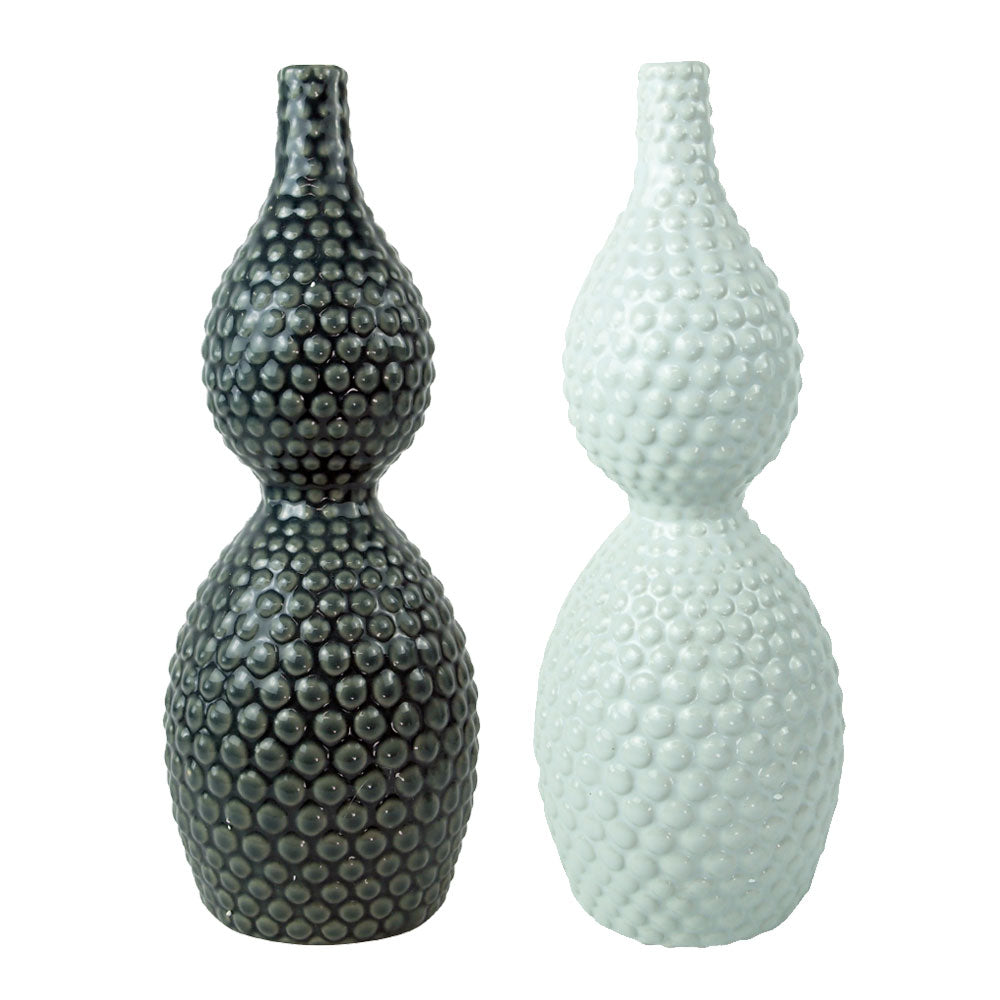Small White and Grey Stoneware Vases Set of 2