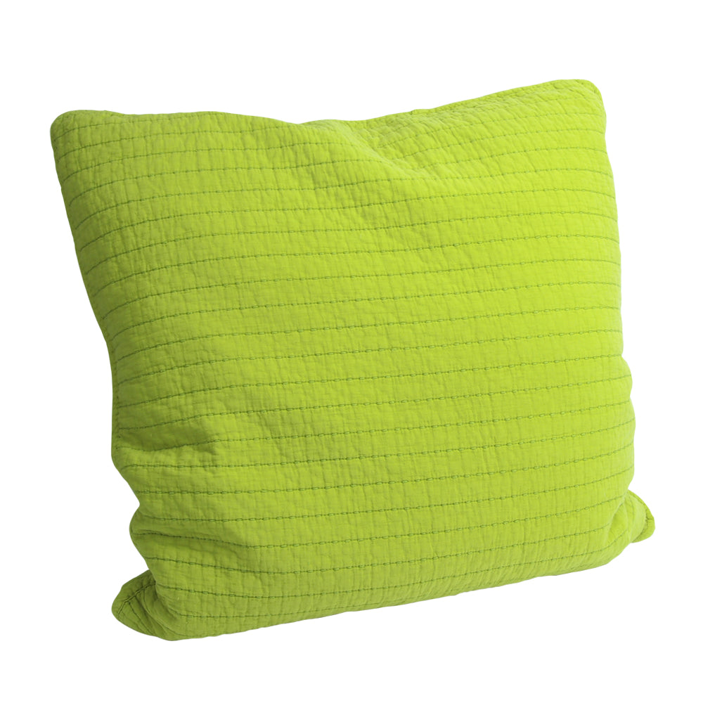 Square Quilted Cotton Bean Stitch Cushion Chartreuse 