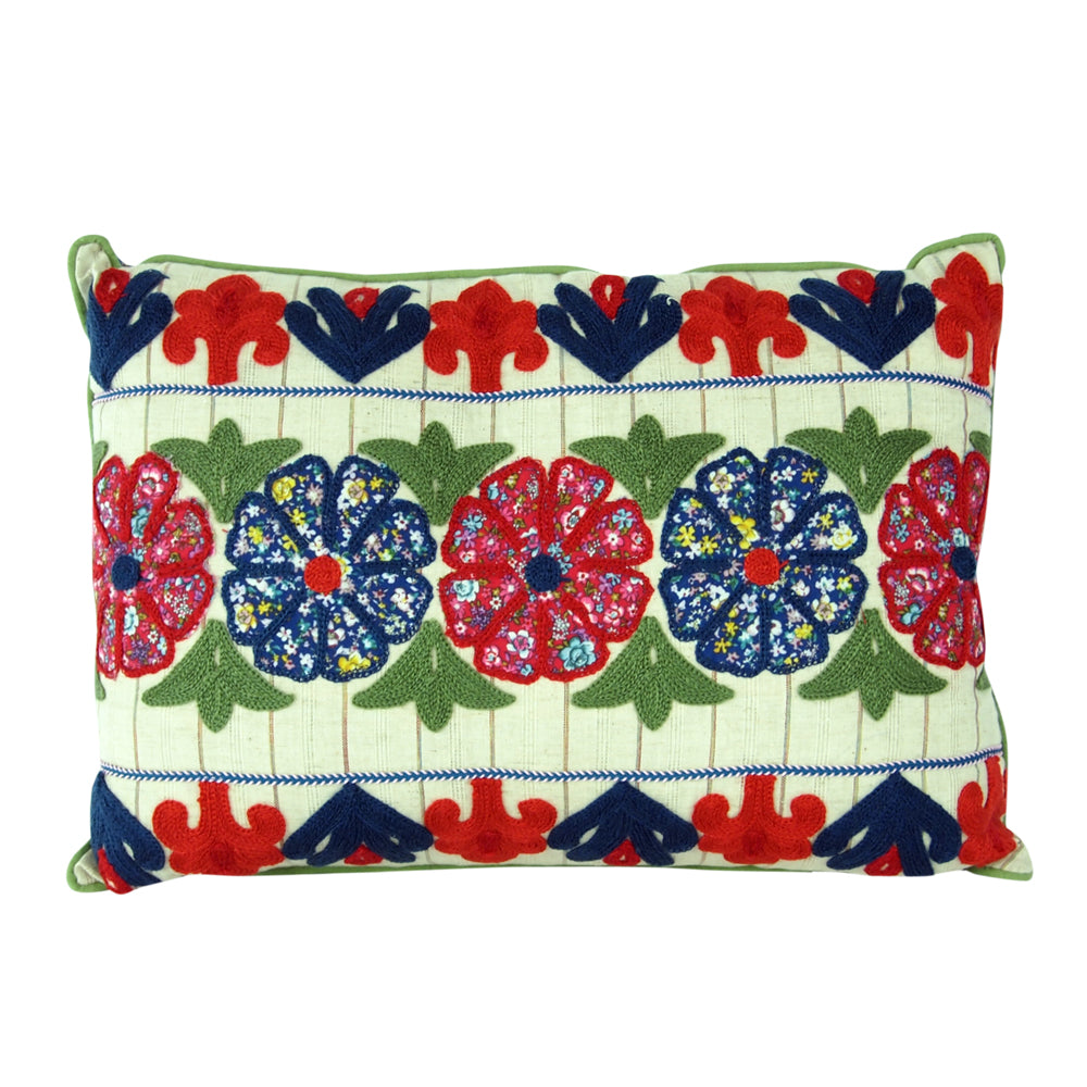 Rectangle Cotton Pillow with Embroidered Flowers - Style B