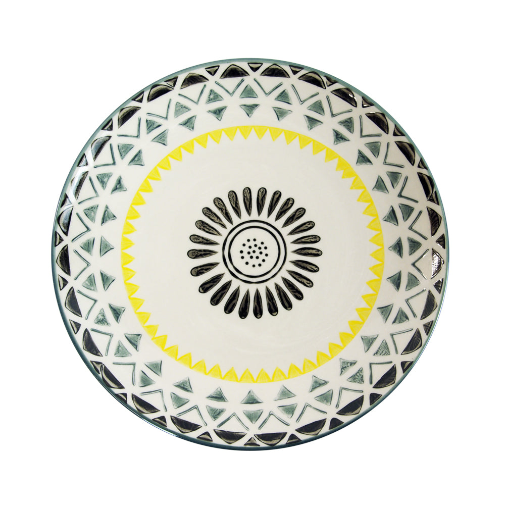 Stoneware Grey & Yellow Geometric Design Plates - Set of 4