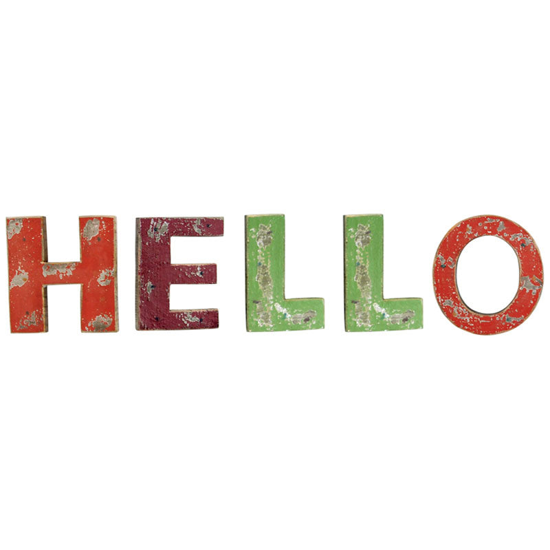 Distressed Wooden Hello Wall Word Sign