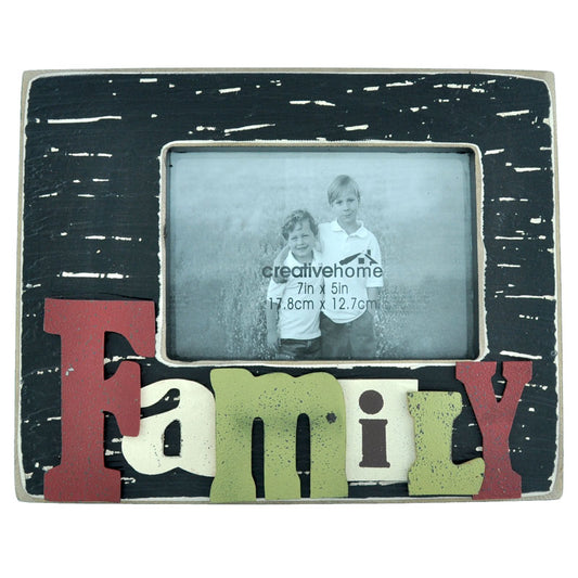 Rectangle Wooden Photo Frame with 3D Raised Letters - Family