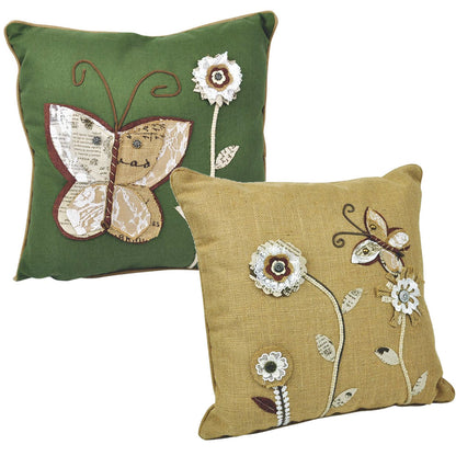 Linen & Polyester Embroidered Cushions - Set of 2
