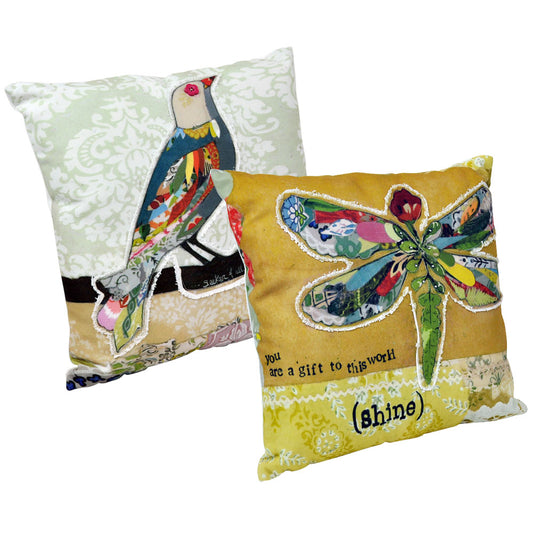 Canvas & Polyester Appliqued Cushions - Set of 2