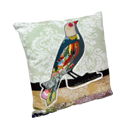 Canvas & Polyester Appliqued Cushion - Bird