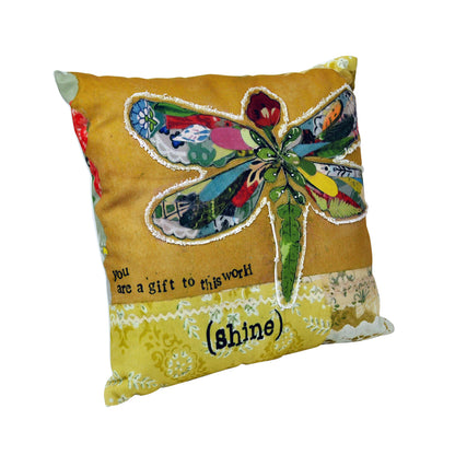 Canvas & Polyester Appliqued Cushion - Dragonfly