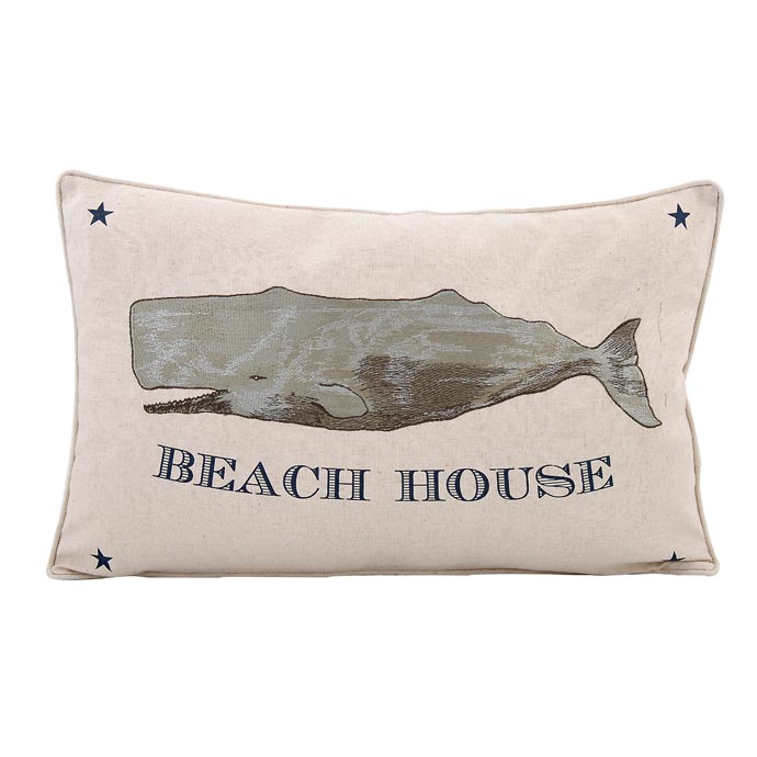Cotton & Linen Embroidered Whale Beach House Pillow