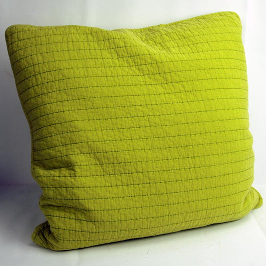 Square Quilted Cotton Bean Stitch Cushion Chartreuse