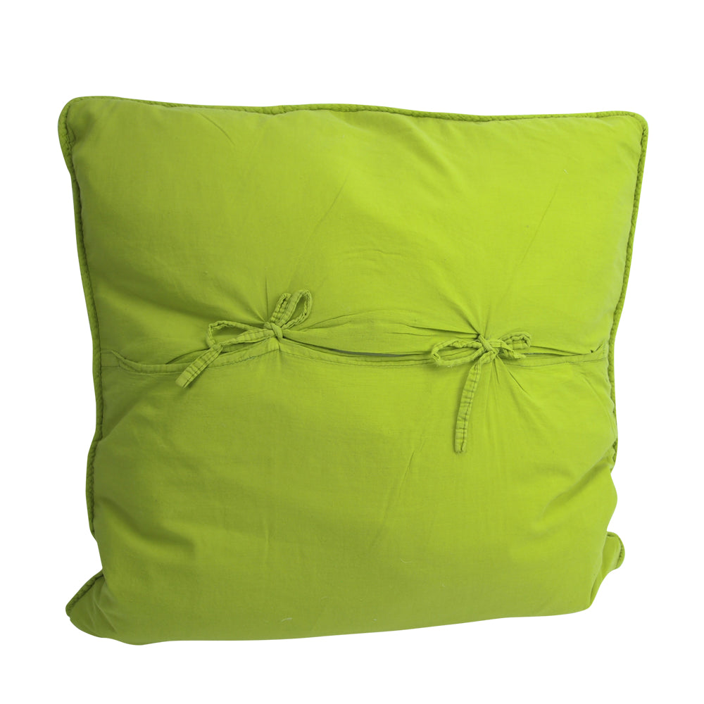 Square Quilted Cotton Bean Stitch Cushion Chartreuse