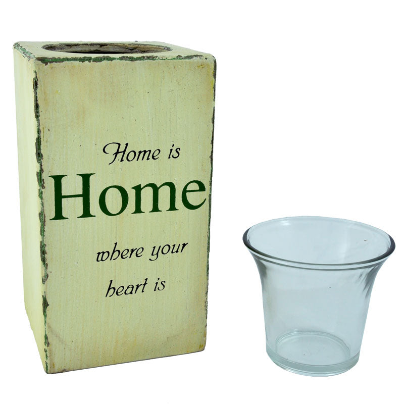 Plywood Tealight Holder with Glass Cup Distressed Medium - Home