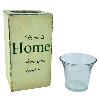 Plywood Tealight Holder with Glass Cup Distressed Medium - Home