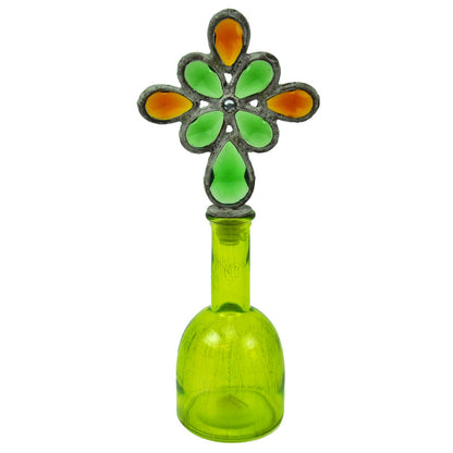 Glass Bottle with Crystal Stopper - Green