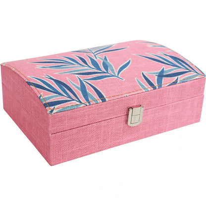Linen & MDF Wooden Jewellery Storage Box Pink Ferns