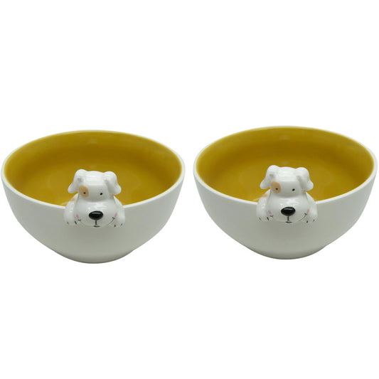 Porcelain Bowls with Dog Figure Set of 2