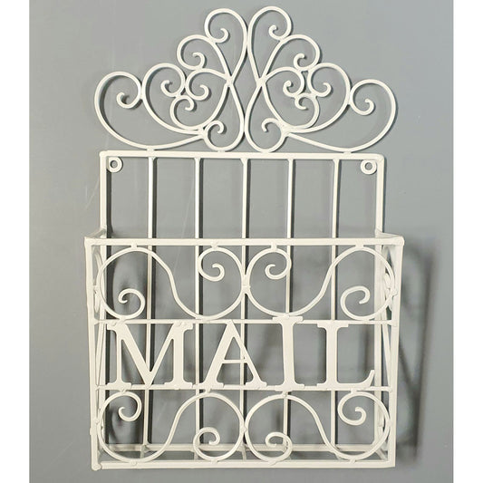 White Iron Shabby Chic Style Wall Mounted Mail Caddy