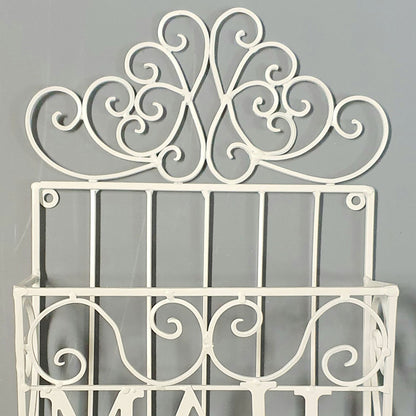 White Iron Shabby Chic Style Wall Mounted Mail Caddy