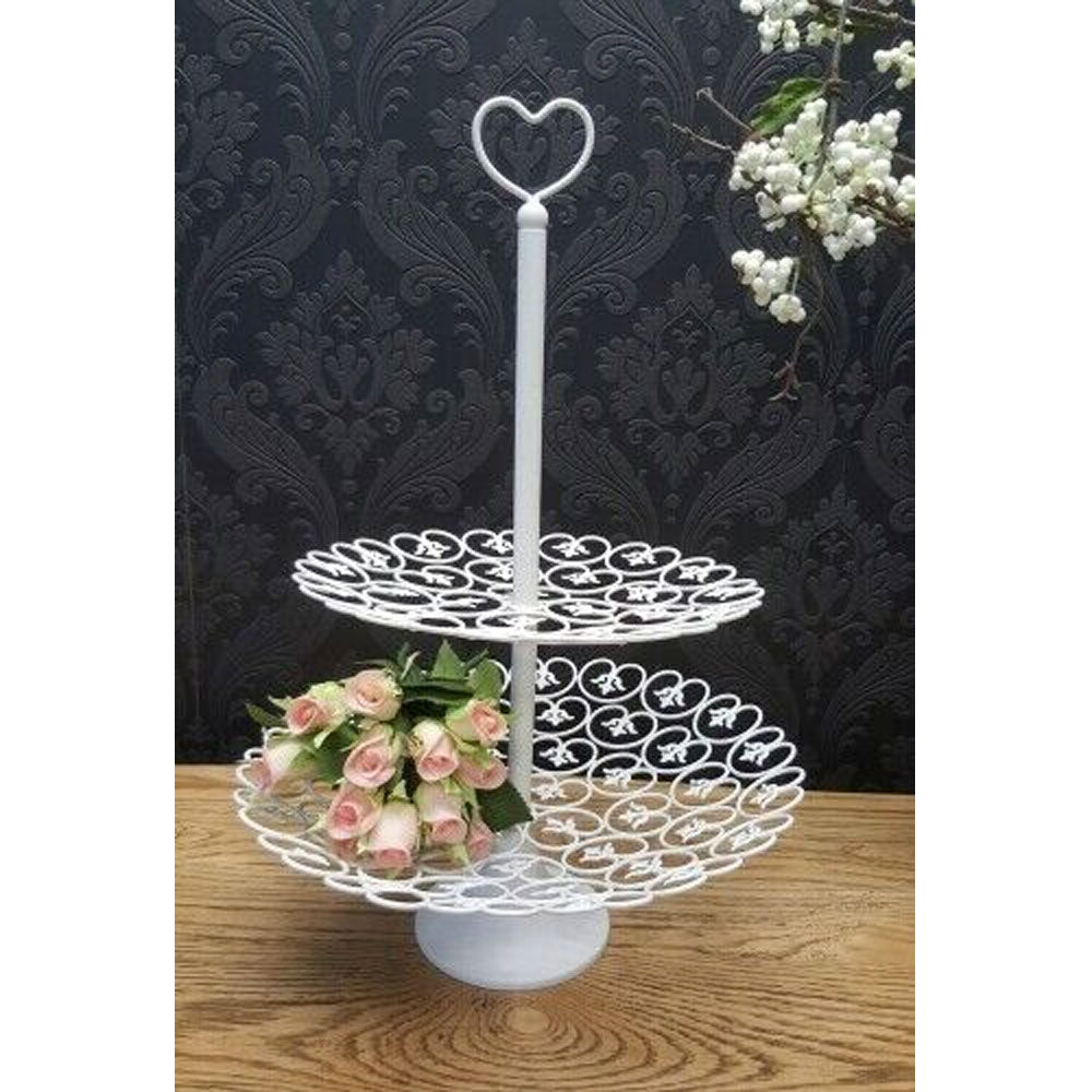 White Iron Shabby Chic Style 2-Tier Lace Sweets Stand