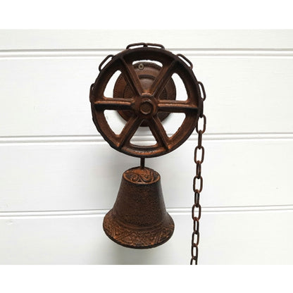 Rustic Cast Iron Vintage Industrial Style Chain and Wheel Door Bell