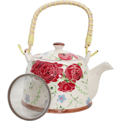 Ceramic Teapot Garden Red Flowers