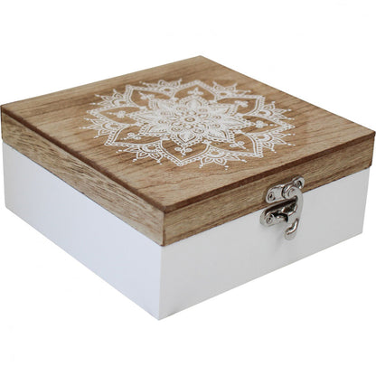 Rustic MDF Wooden Mandala Square Jewellery Storage Box