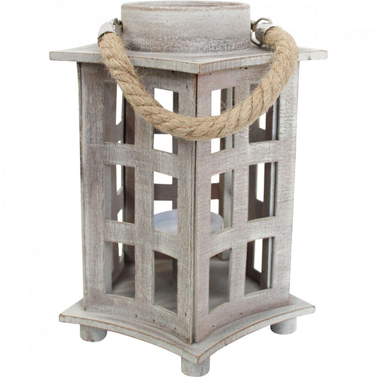 Rustic MDF Wooden Temple Lantern with Rope Handle