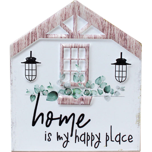 Wooden House Shaped Decorative Wall Sign - Home is My Happy Place
