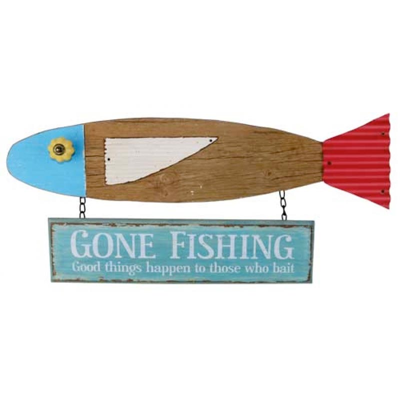 Distressed "Gone Fishing" Wooden Wall Sign