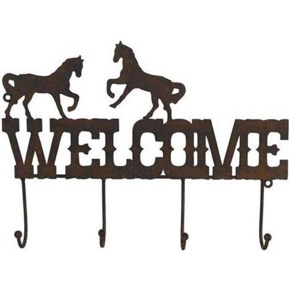 Rustic Metal Welcome Horses Wall Mounted Hook